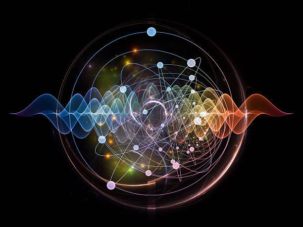 Atomic series. Abstract concept of atom and quantum waves illustrated with fractal elements